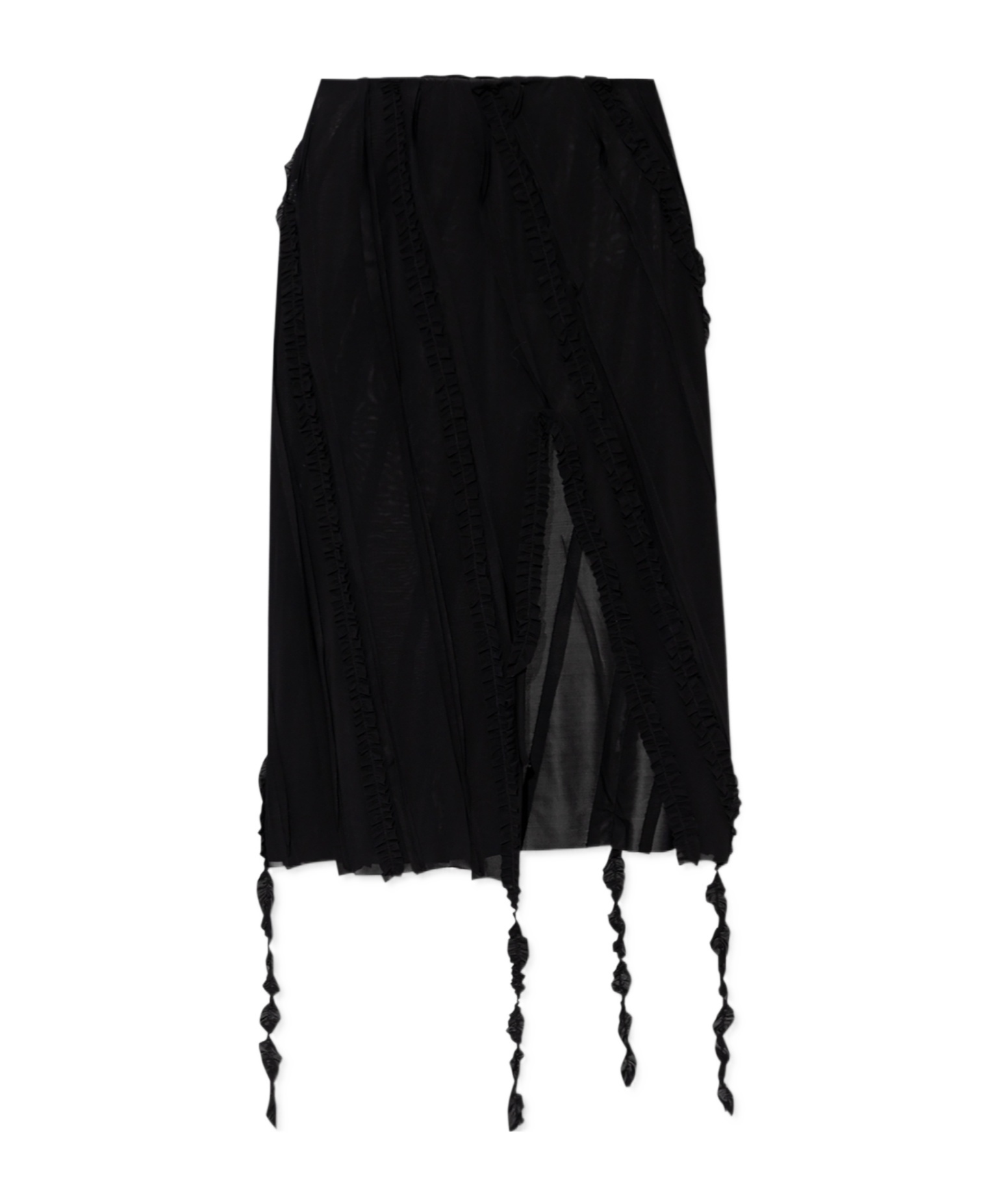 Blumarine Textured Fabric Skirt With Ruffled Slit In Black