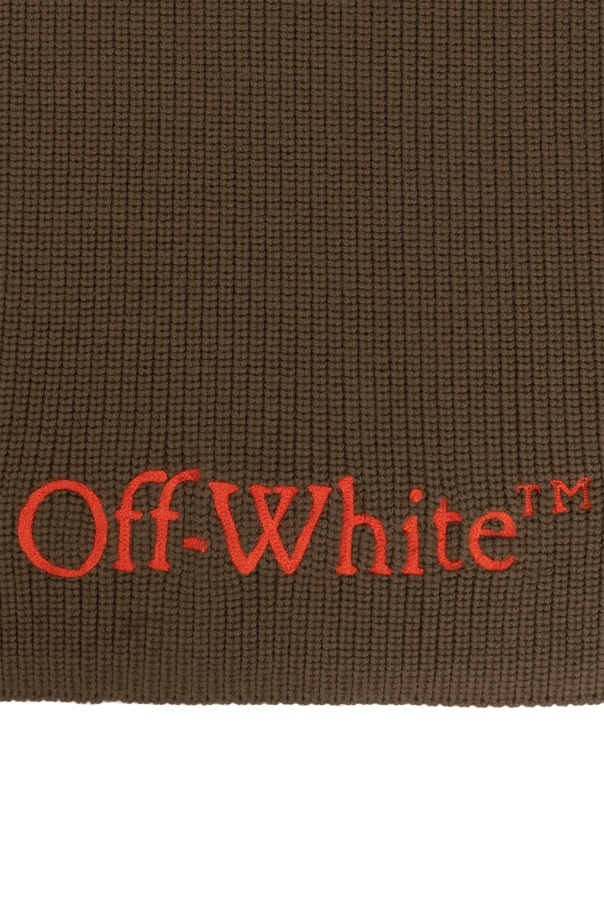 Off-white Virgin Wool Scarf With Embroidered Logo In Green