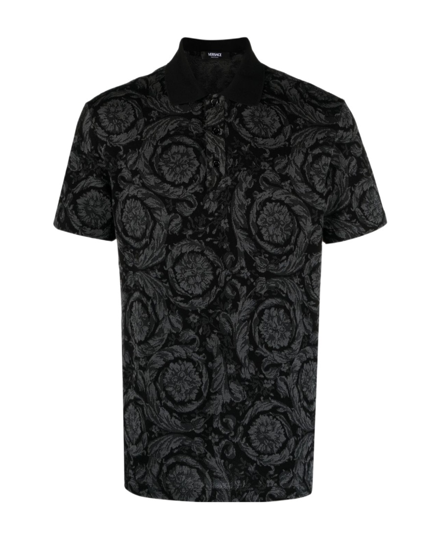 Versace Barocco Print Polo T-shirt In Grey