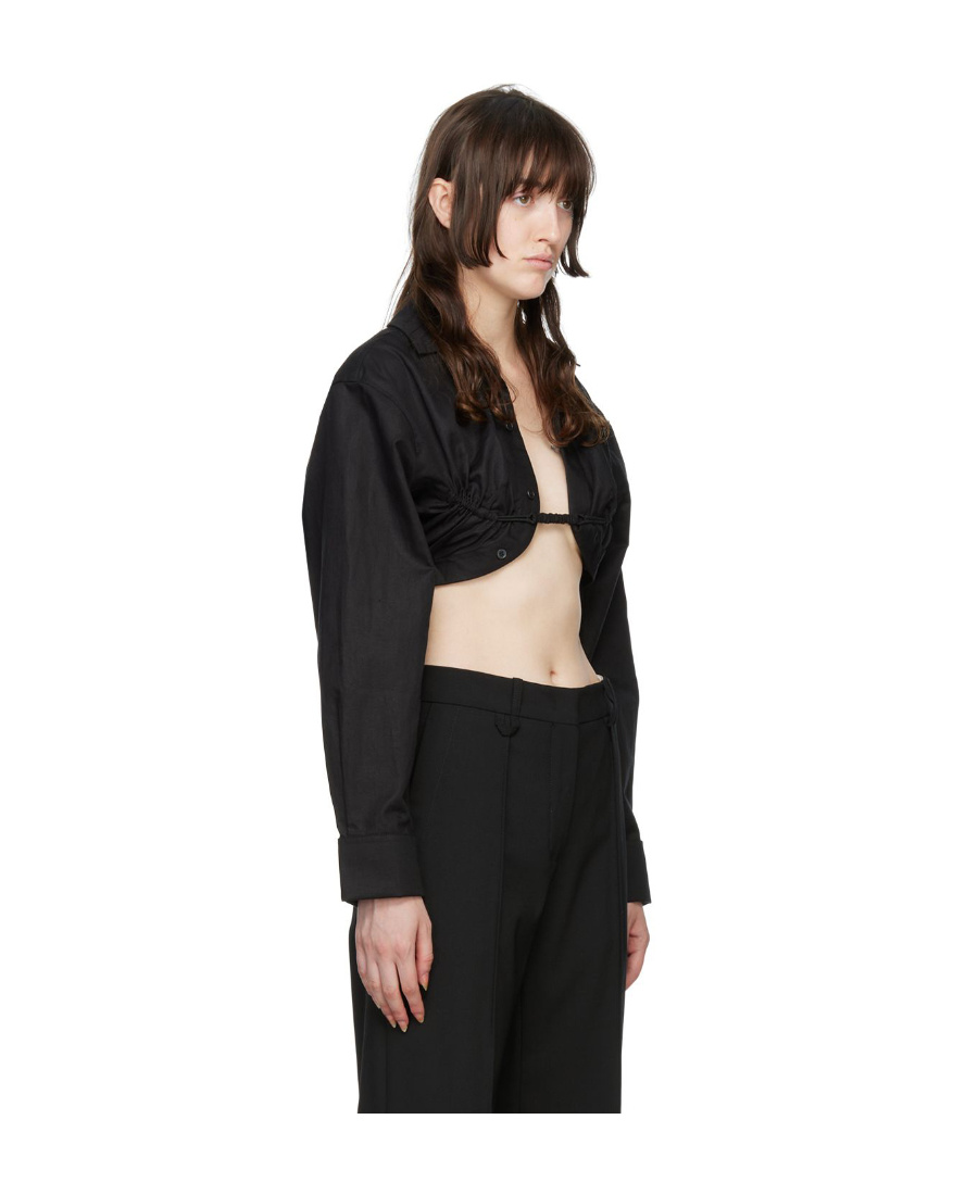 Shop Jacquemus Cropped Long-sleeve Top In Black