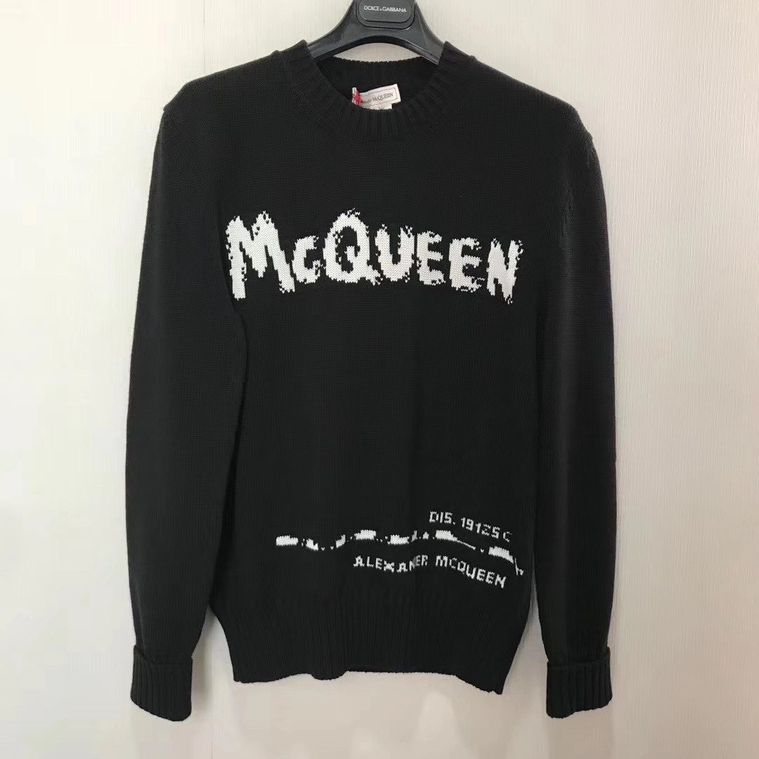 Alexander Mcqueen Mcqueen Graffiti Intarsia Cotton Sweater In Black