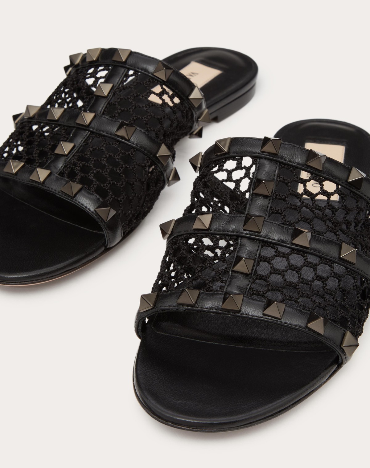 Valentino Rockstud-embellished Interwoven Slides In Black