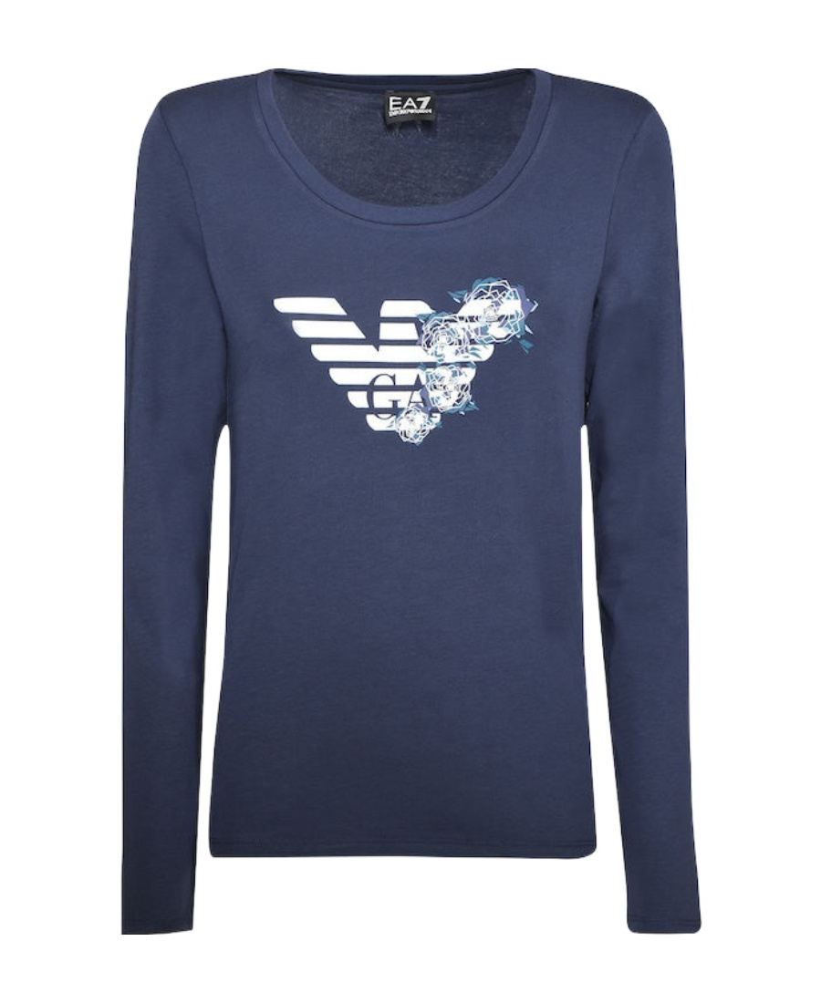 Ea7 T-shirt With Round Neck And Long Sleeves In Blue