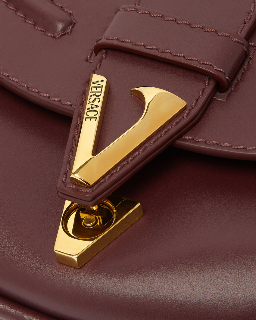 Versace Medium Virtus Leather Shoulder Bag In Red