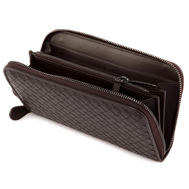 Bottega Veneta Intracciato Piccolo Woven Wrap-around Zipper Wallet In Black