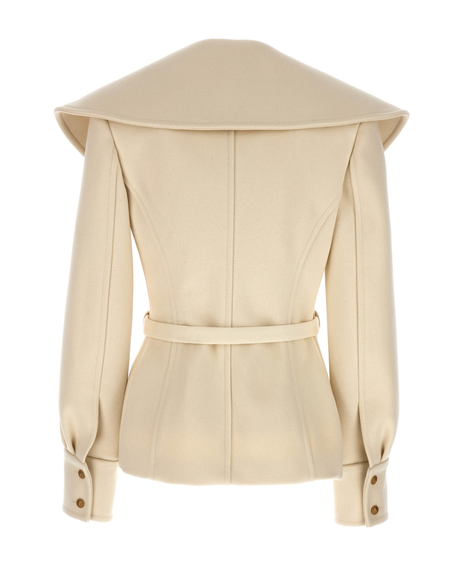 Balmain White Double-breasted Short Coat In Nude