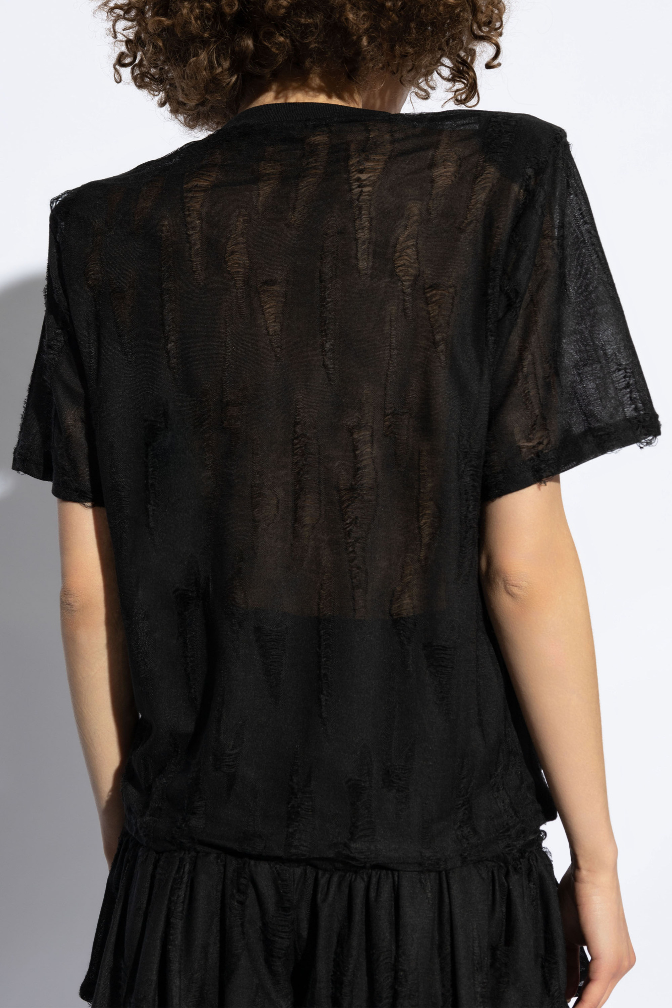 Iro Distressed Semi-sheer T-shirt In Black