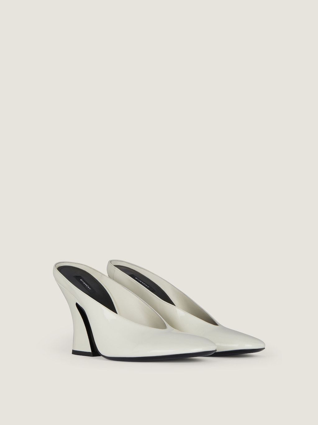 Givenchy Sculpted Heeled Mules In Patent Leather In White