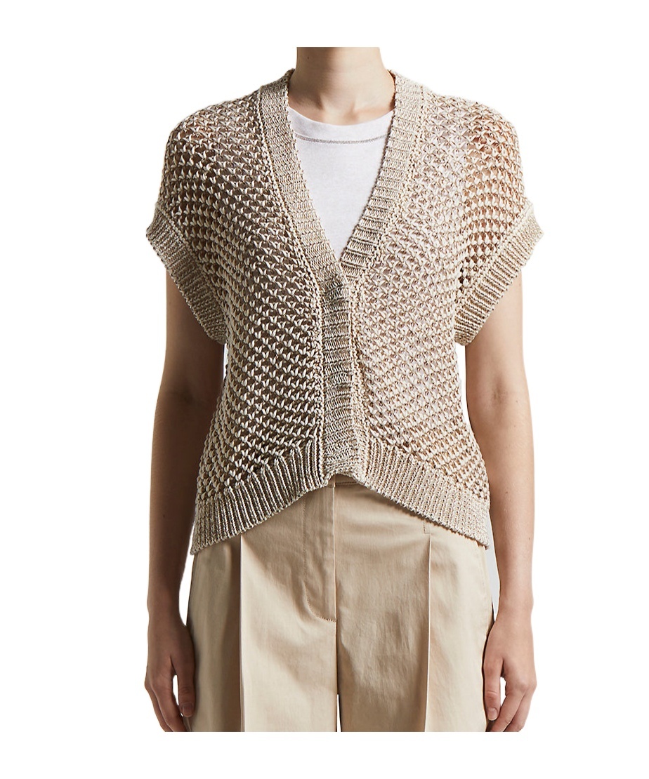 Shop Peserico Open-knit Cardigan In Nude