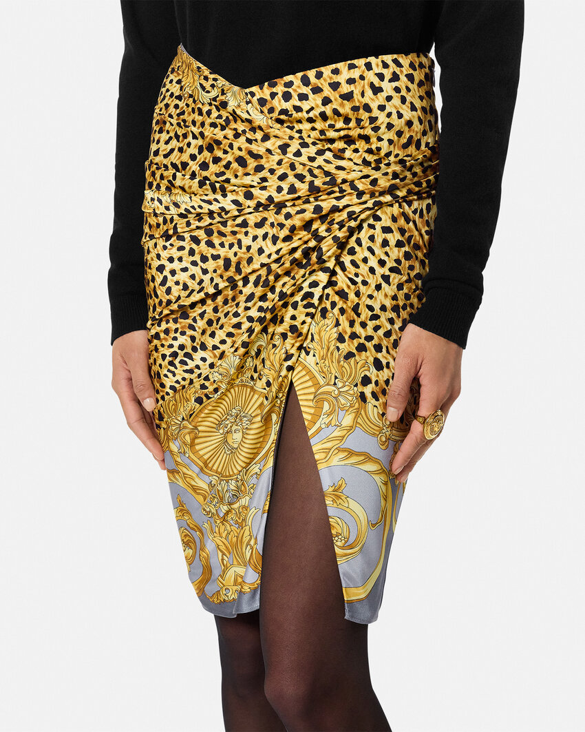 Versace Skirt Cheetah Foulard On Responsible Heavy Viscose Liquid Jersey In Yellow