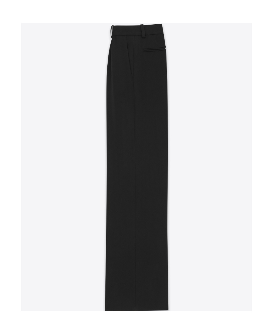 Saint Laurent Pleated Wide Leg Trousers With Pockets In Black