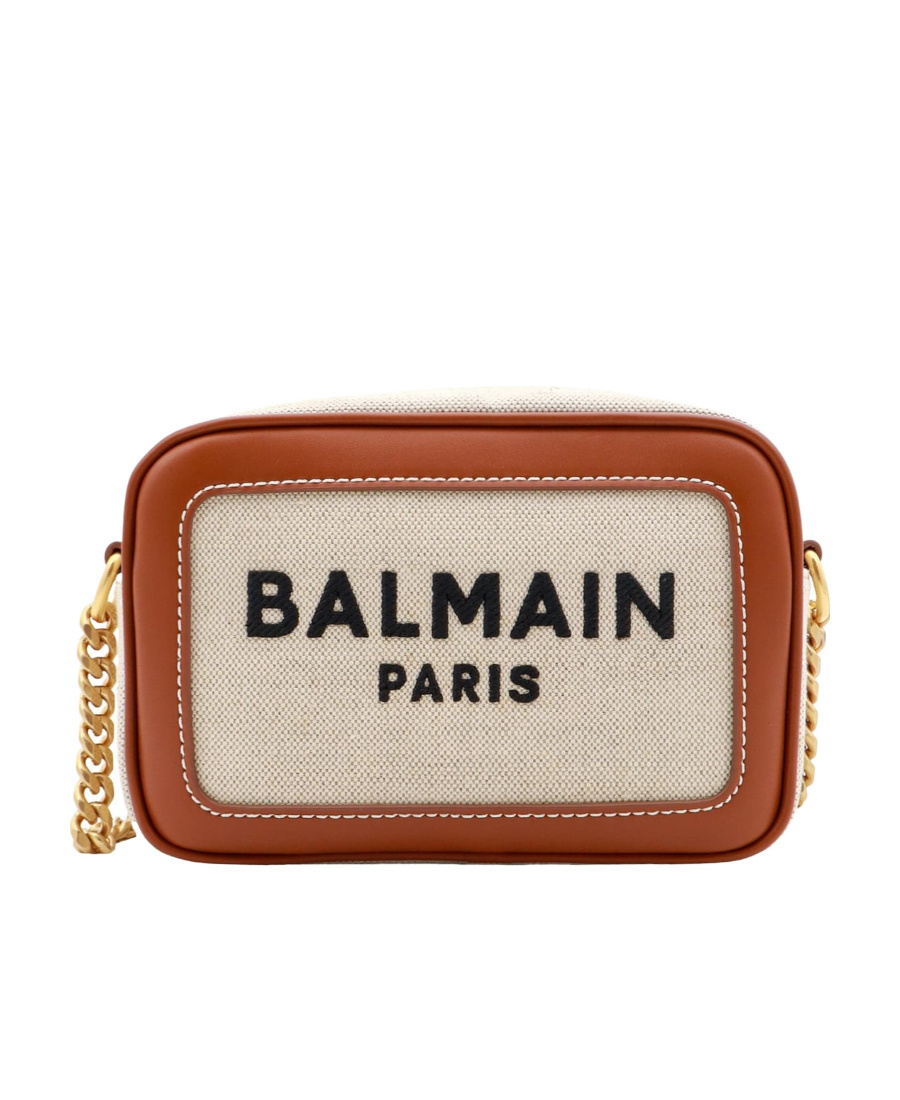 Balmain B-army Canvas And Leather Clutch In Nude