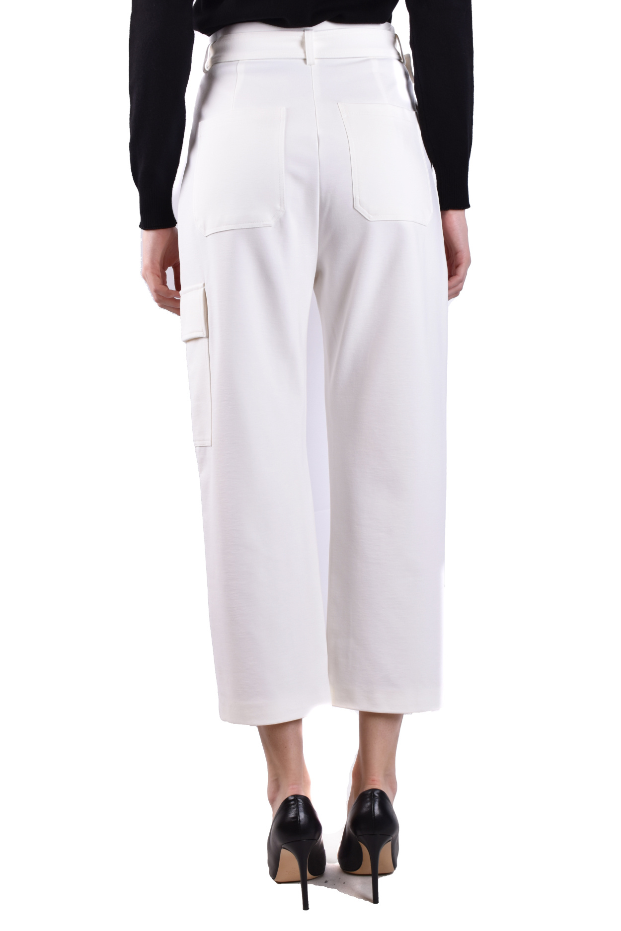 Pinko High Waist Cropped Trousers With Cargo Pockets In White