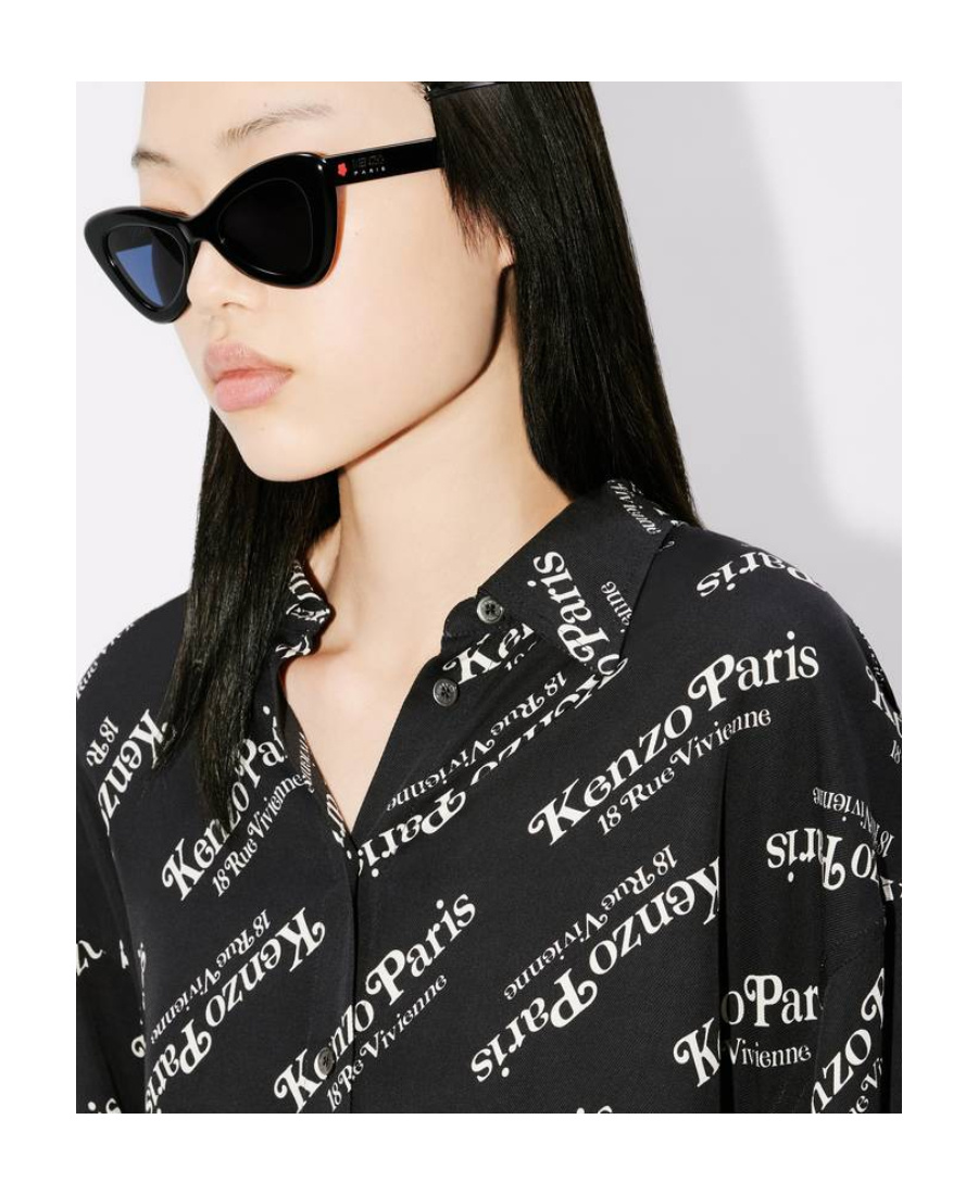 Kenzo Logo-print Twill Shirt In Black