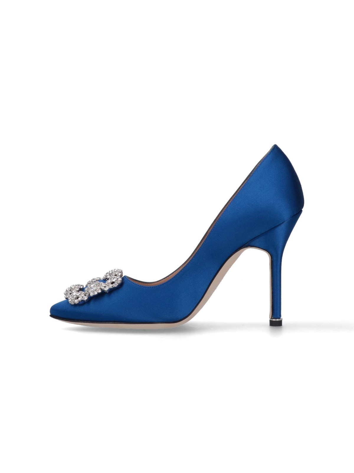 Manolo Blahnik Satin Hangisi 105 Pumps With Jewel Embellishment In Blue