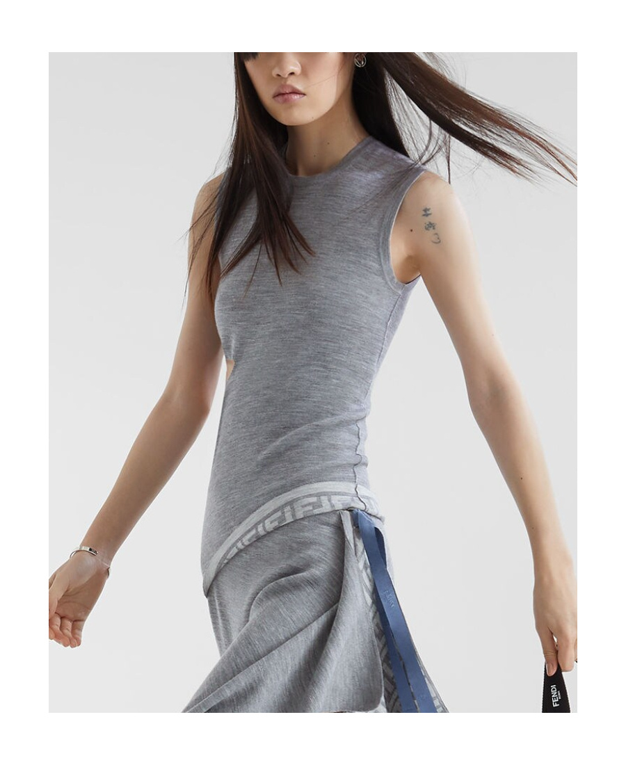 Fendi Sleeveless Wool Top With Unique Cut-out Detail In Gray