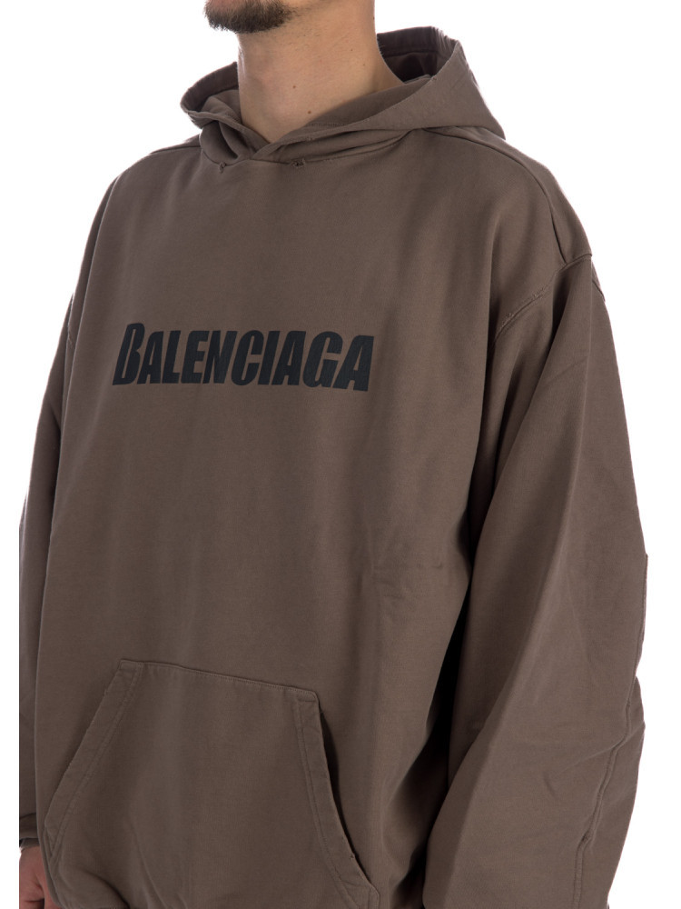 Balenciaga Logo Printed Distressed Hoodie In Green