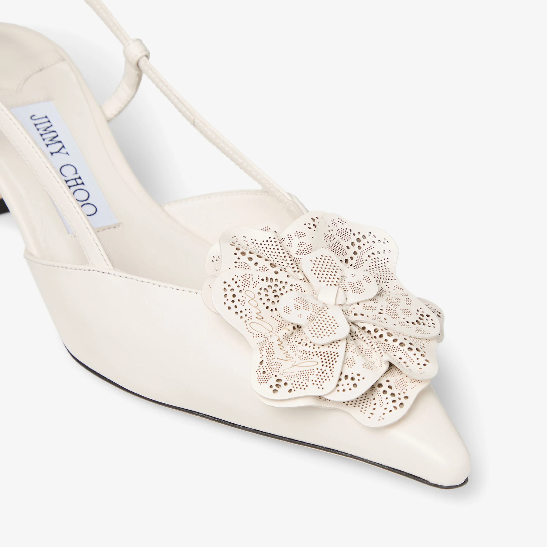 Jimmy Choo Latte Shiny Nappa Leather Slingbacks With Lace Corsage In Multi