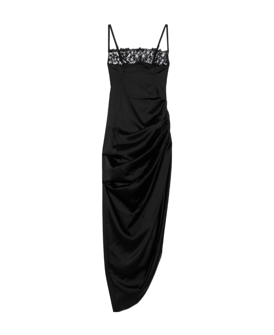 Jacquemus Embellished Neckline Ruched Spaghetti Straps In Black