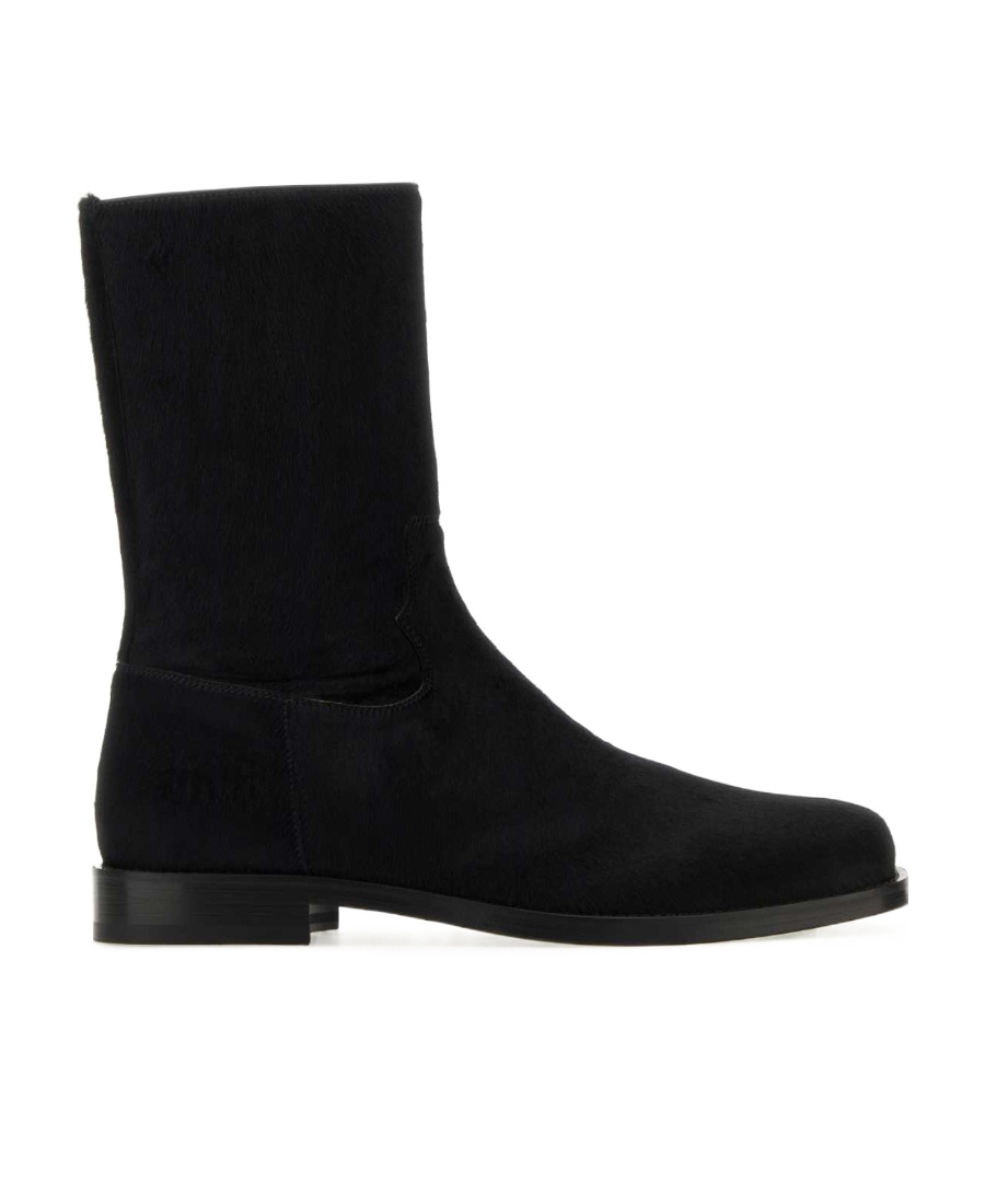 Dries Van Noten Calfhair Block Heel Ankle Boots In Black