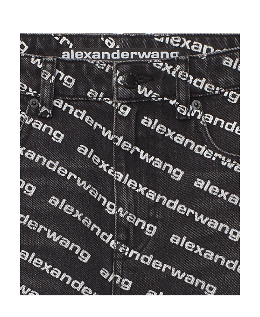 Alexander Wang Omens Grey Aged White Logo-print Bite Denim Shorts In Black