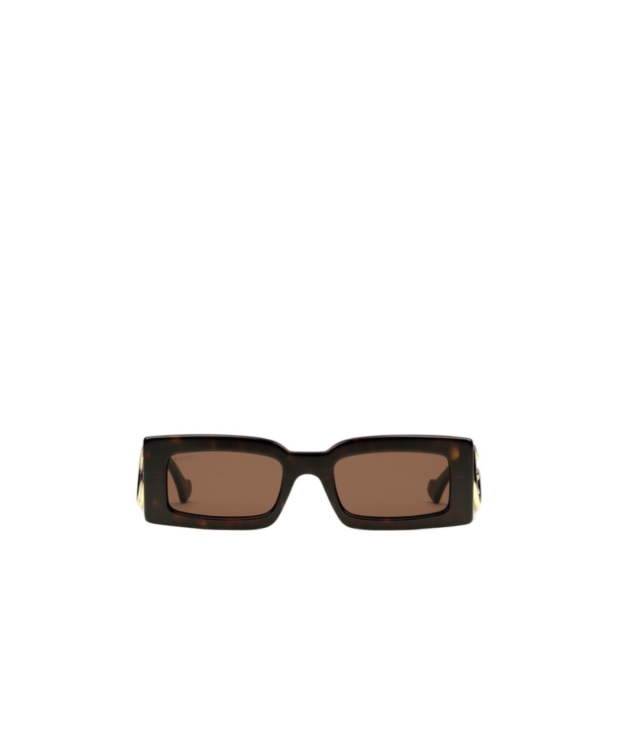Gucci Logo-plaque Rectangle-frame Sunglasses In Brown