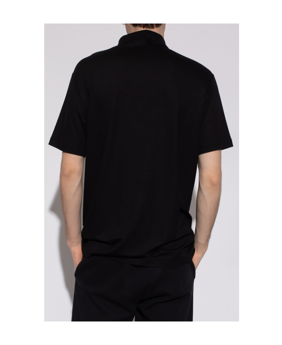 Giorgio Armani Embroidered-logo Short-sleeved Polo Shirt In Black