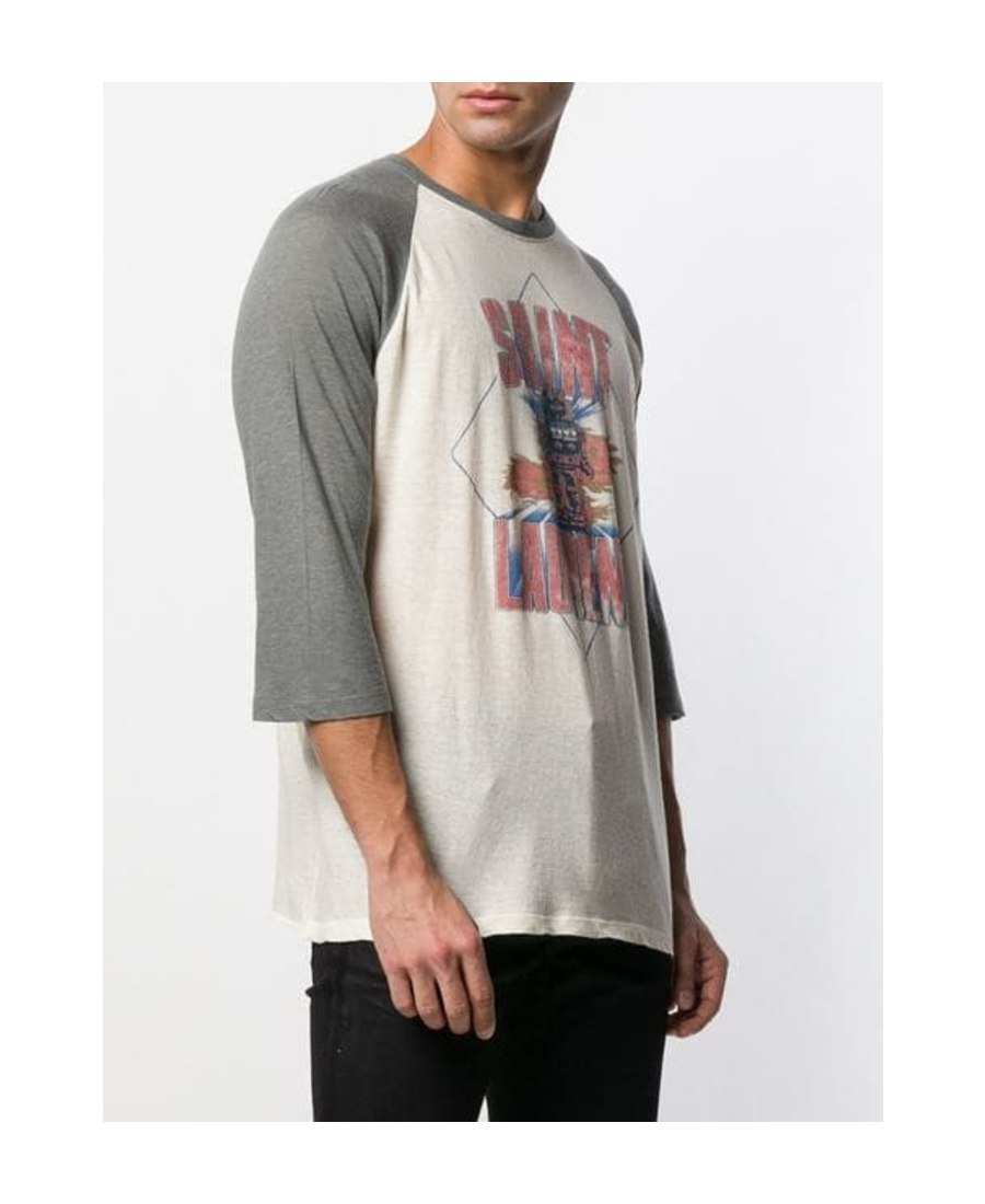 Saint Laurent Robot Logo Pattern T-shirt In White