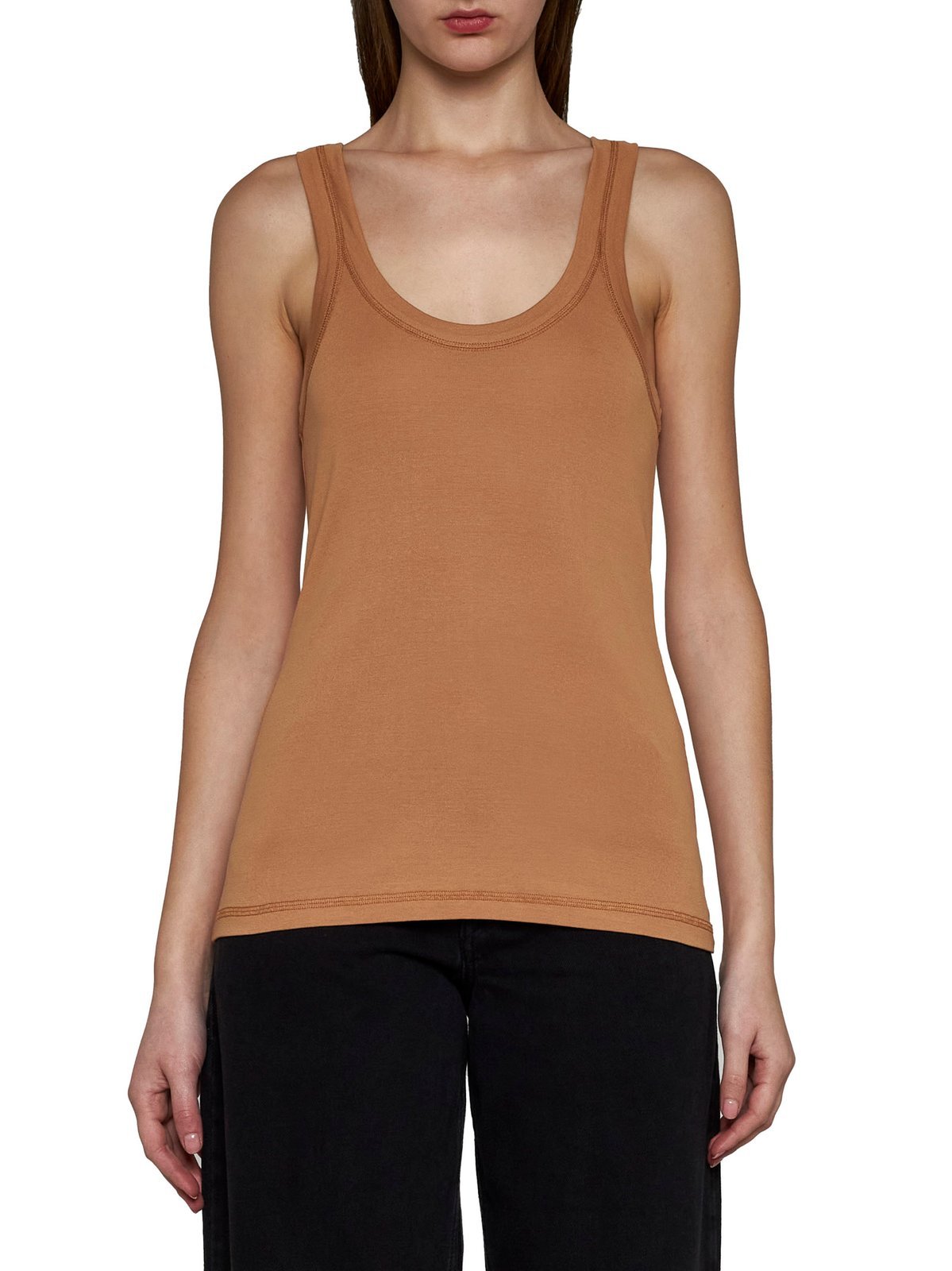 Lemaire Ribbed Cotton Tank Top In Brown