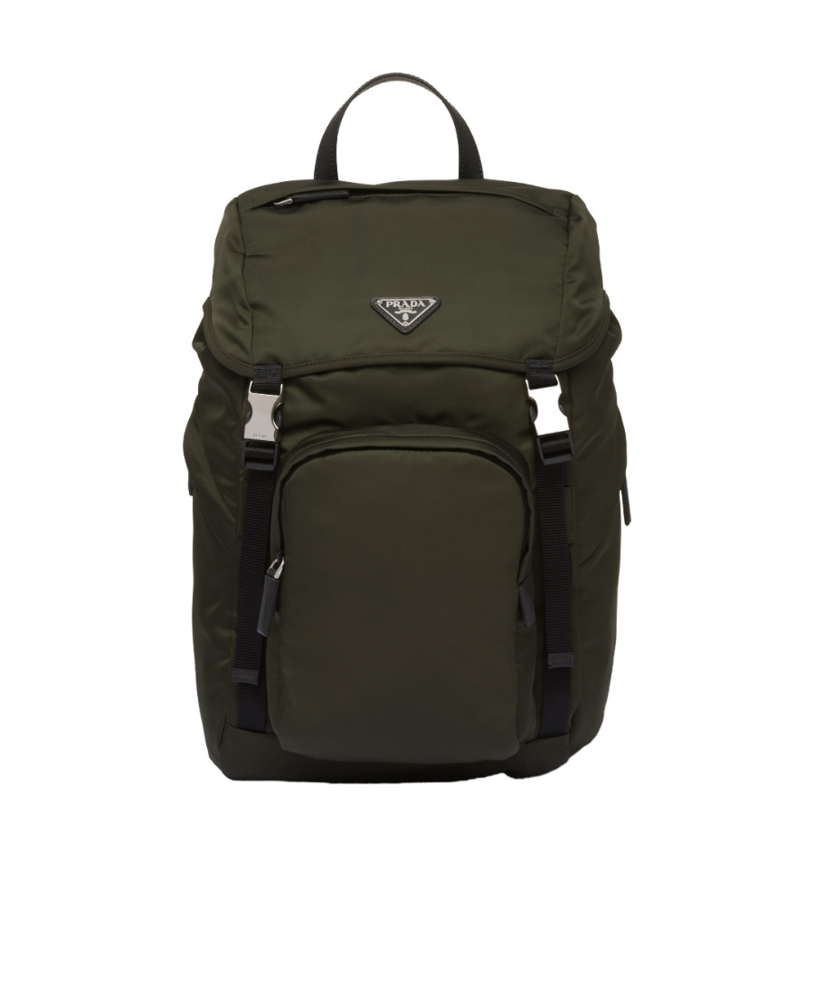 Prada Re-nylon Triangle Logo Backpack In Green