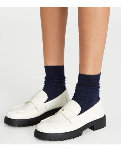 Tory Burch White Loafer With Logo Plate In White