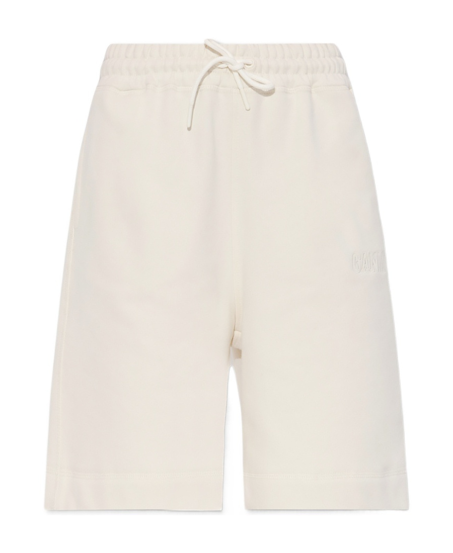 Ganni Embroidered Logo Track Shorts In White