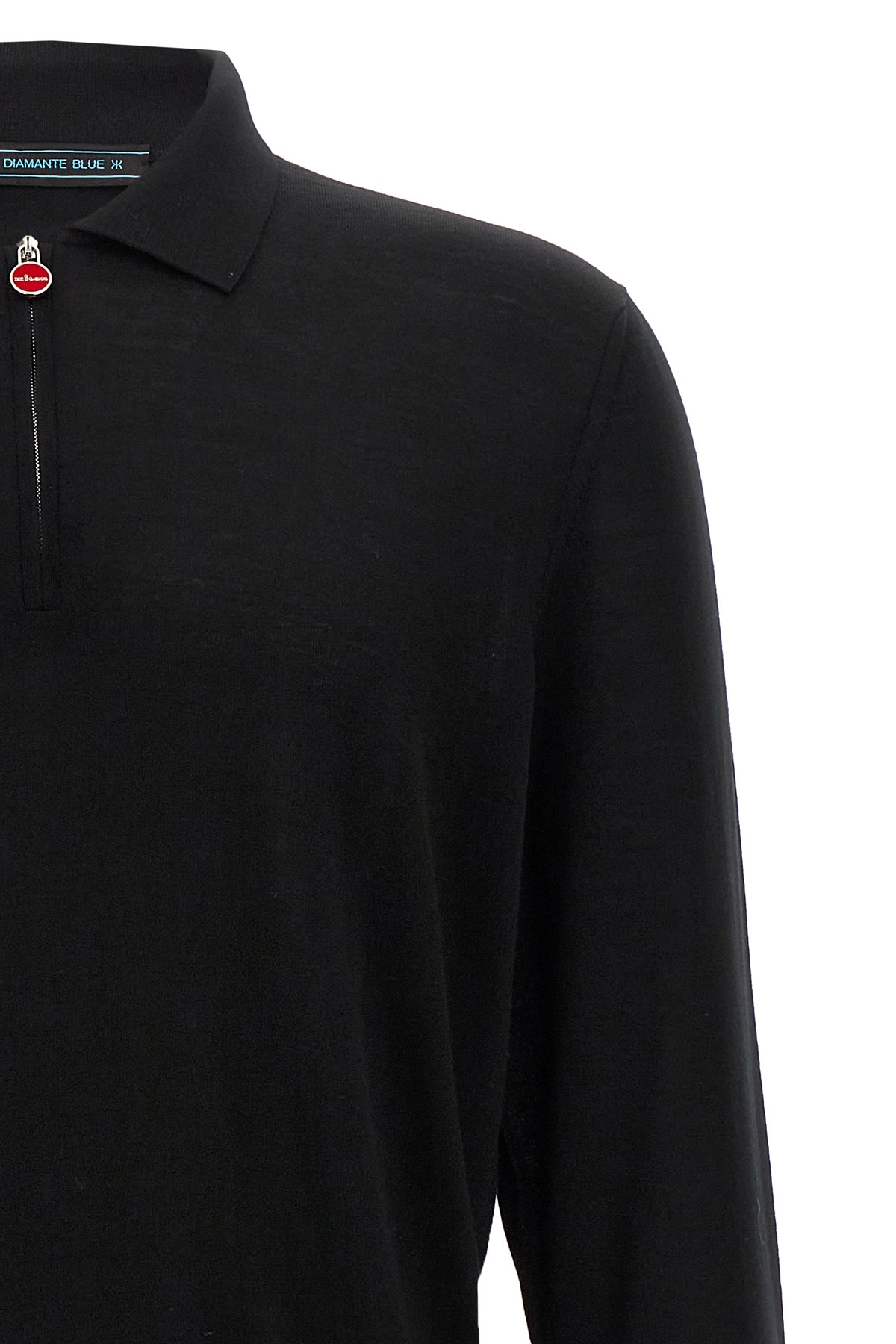 Kiton Wool Long Sleeve Polo With Ribbed Cuffs And Hem In Black