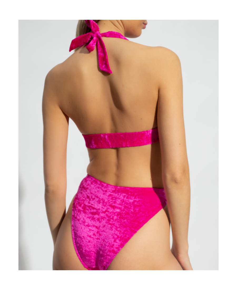 Versace Crossed Cutout Velour One Piece Swimsuit In Pink