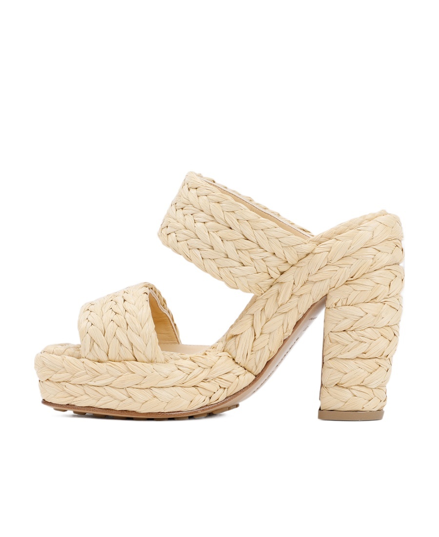 Bottega Veneta 120mm Raffia Woven Platform Sandals In Nude