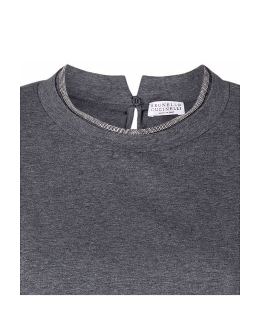 Brunello Cucinelli Rolled Crew Neck Keyhole Back Top In Gray