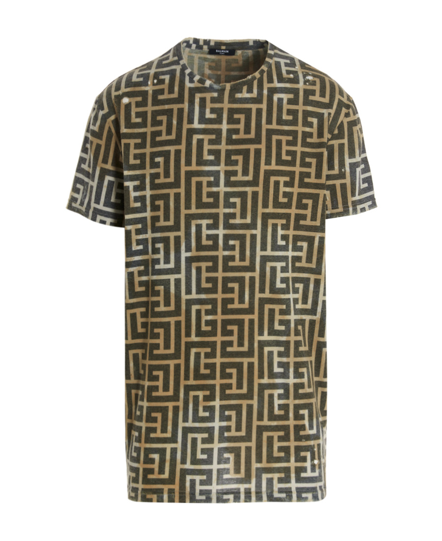 Shop Balmain Monogram-print Short-sleeved T-shirt In Brown