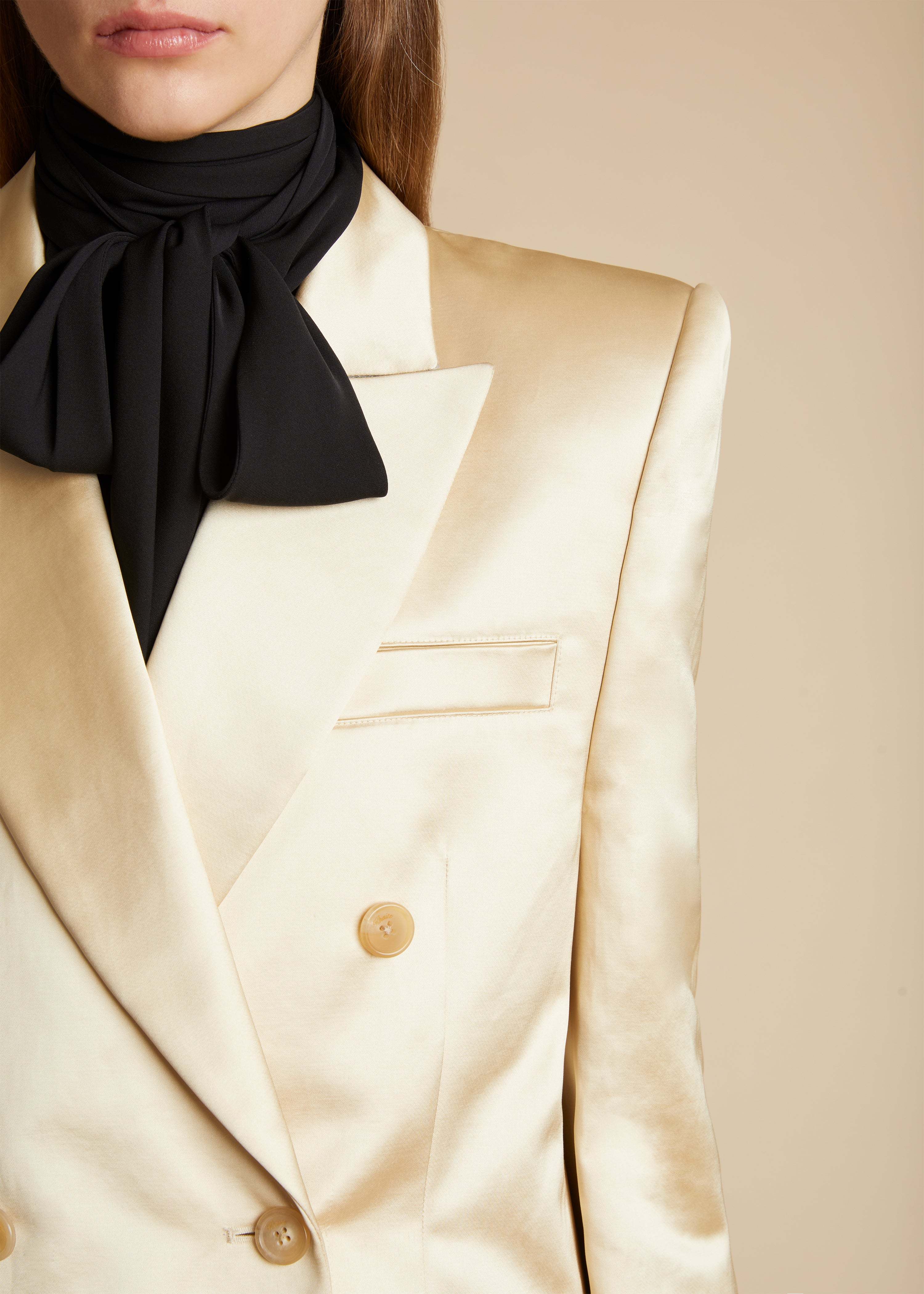 Khaite Nathan Satin Double-breasted Blazer In Nude