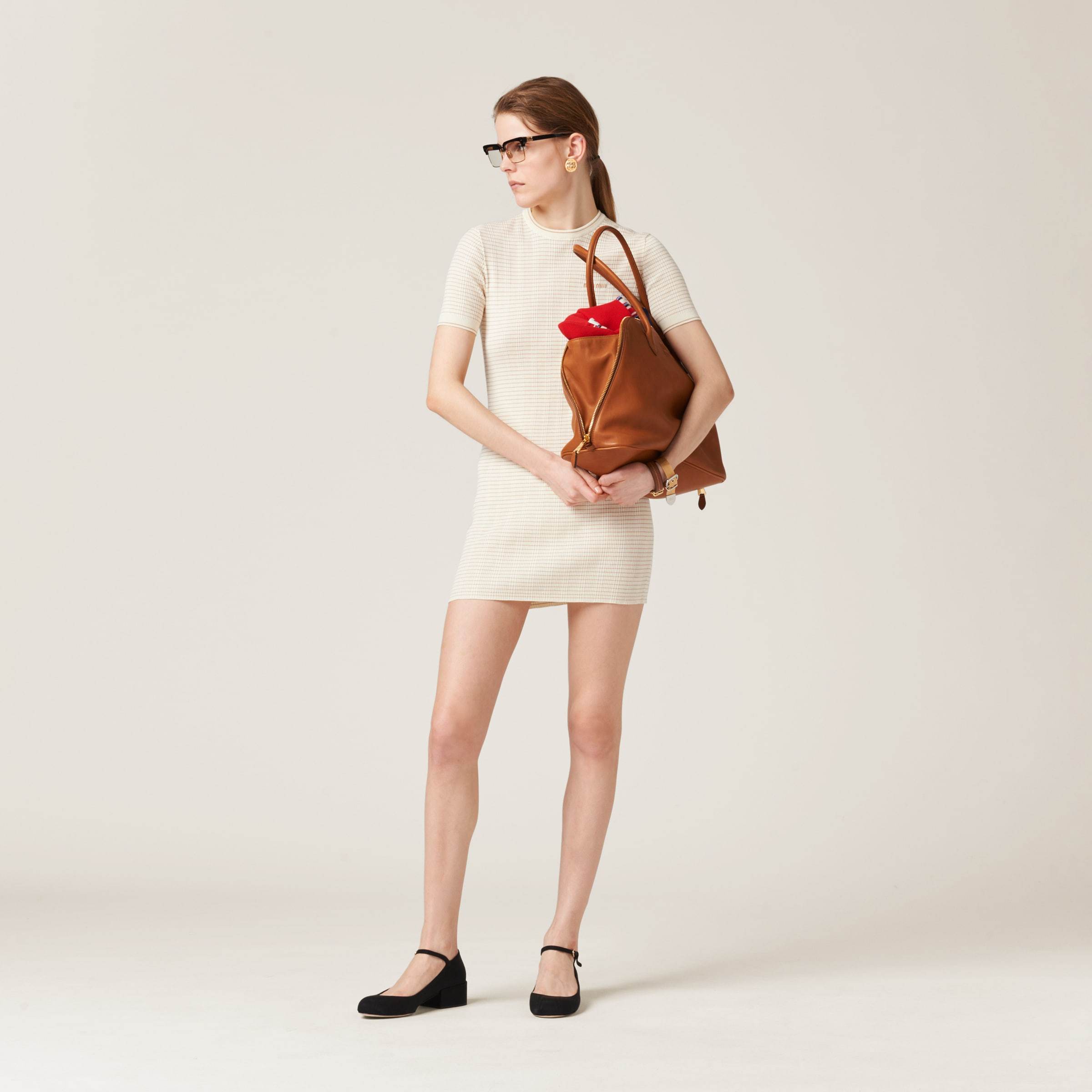 Miu Miu Striped Knitted Mini Dress In White
