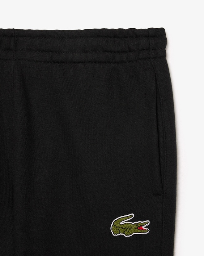 Lacoste Crocodile Badge Drawstring Cotton Sweatpants In Black