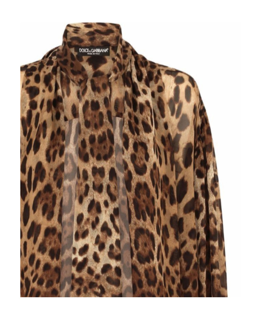 Dolce & Gabbana Leopard-print Silk Pussy-bow Blouse In Brown