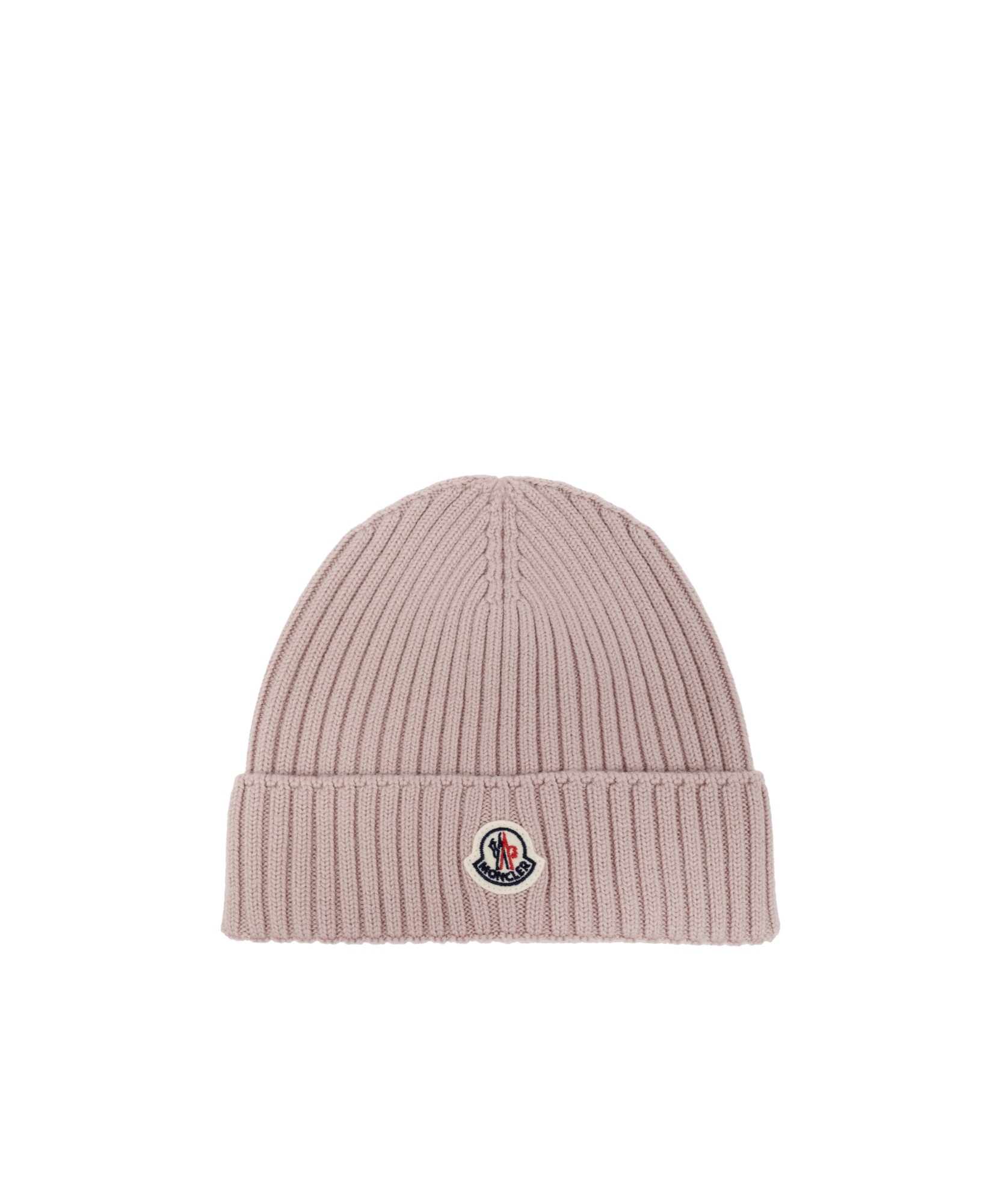 Moncler Logo-patch Ribbed Beanie In Nude