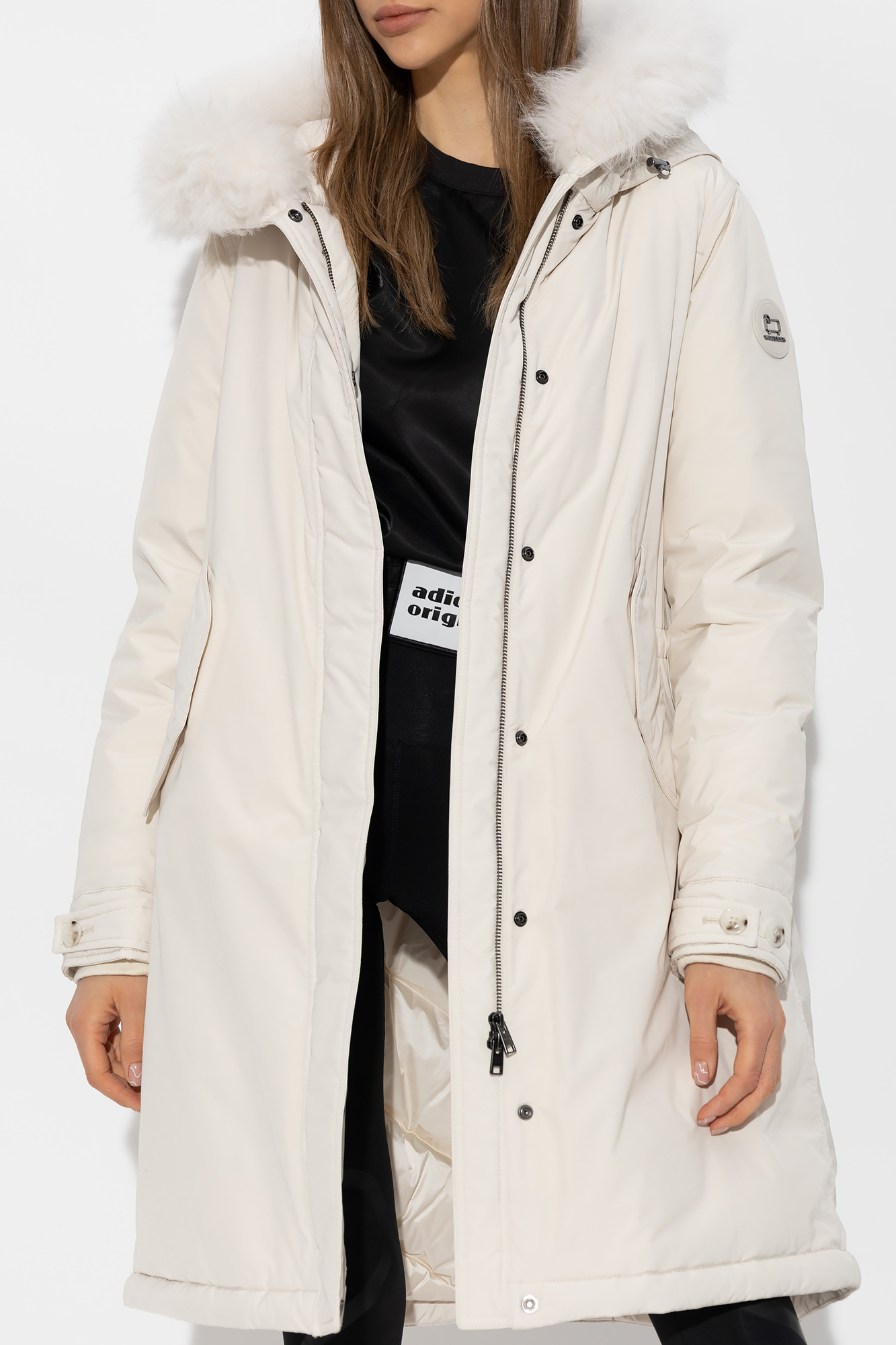 Woolrich Logo Patch Hooded Parka In White