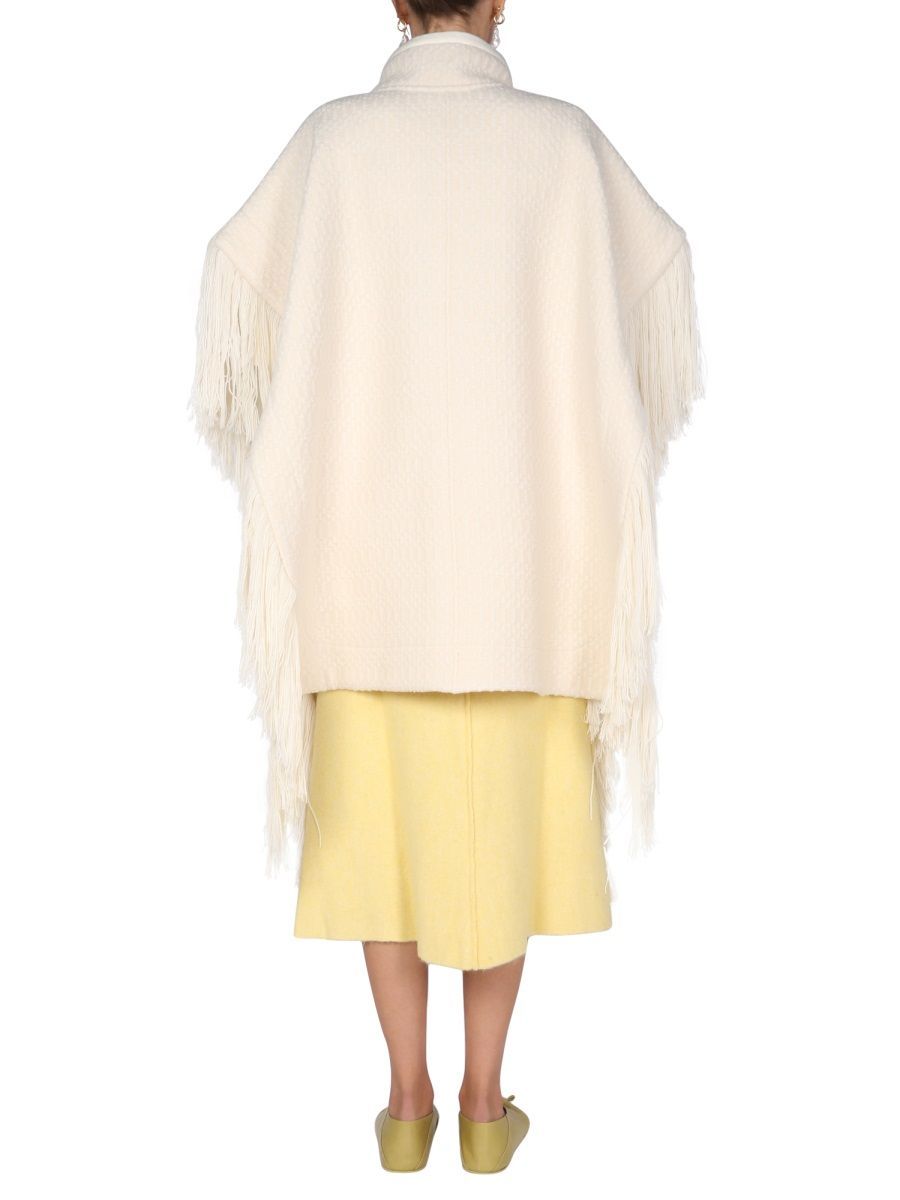 Jil Sander Oversize Fringe Knitted Cape In White