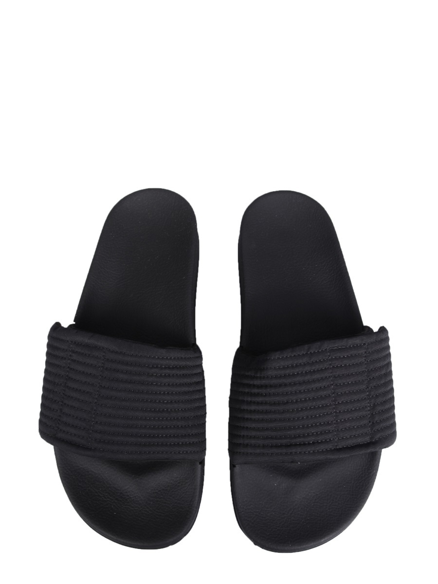 RICK OWENS DRKSHDW CANVAS TOUCH-STRAP PIPED SLIDES