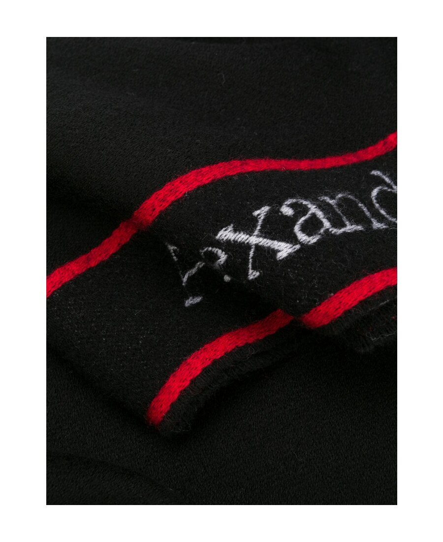 Alexander Mcqueen Logo-tape Fringed Scarf In Black