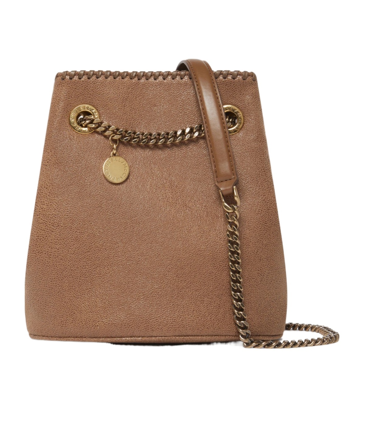 Stella Mccartney Falabella Chain-linked Bucket Bag In Brown