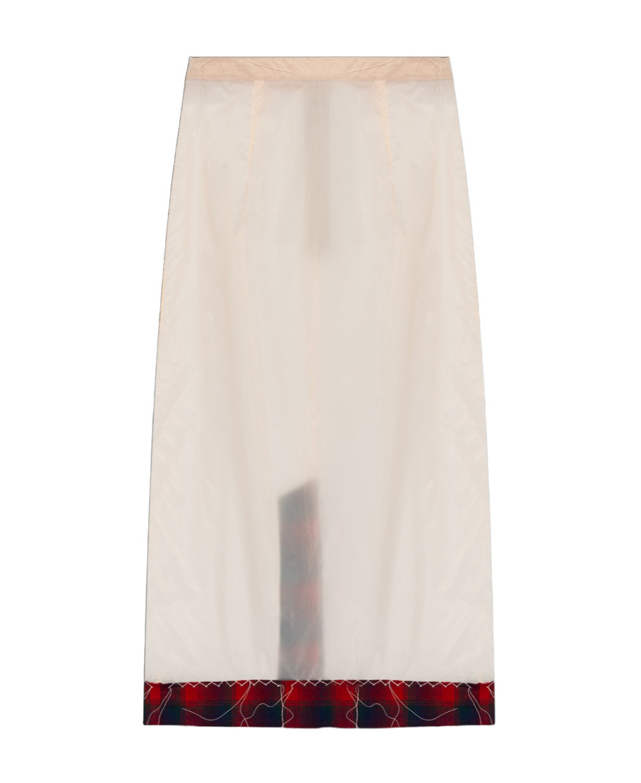Maison Margiela Pendleton-check-hem Sheer Skirt In Pink