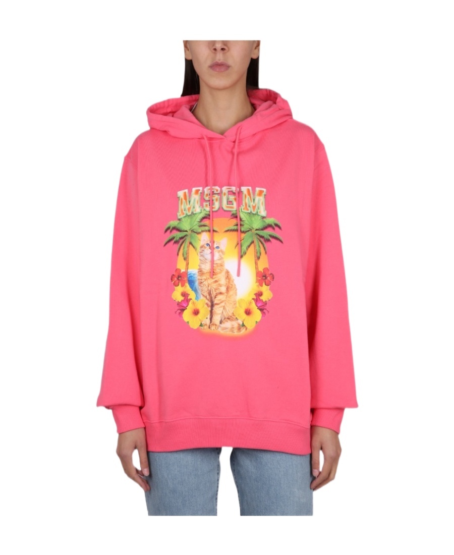 MSGM MSGM CAT PRINTED DRAWSTRING HOODIE