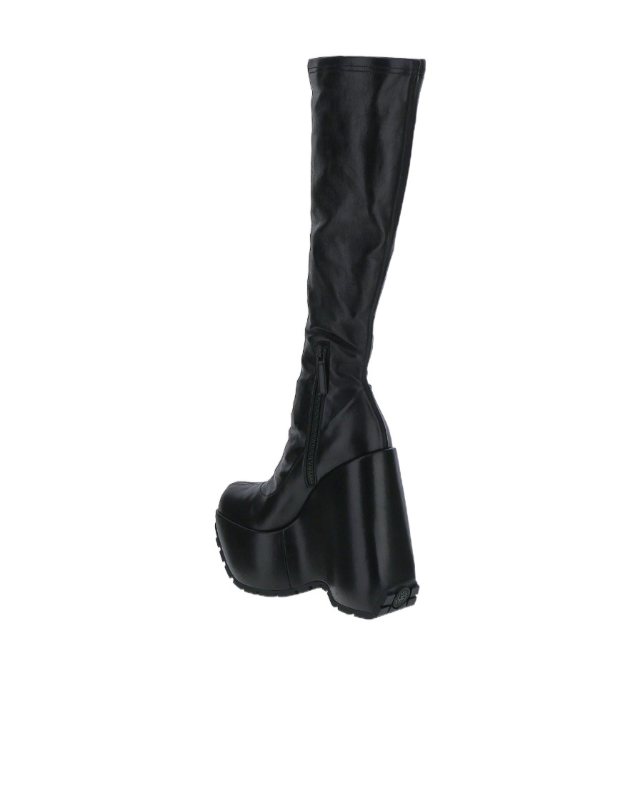 Versace Triplatform Knee-high Leather Boots In Black